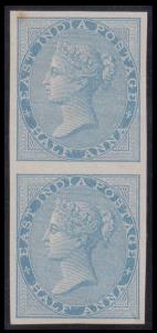 1856-64 QV ½a, IMPERF vertical pair, SG 37a, unused, cat £950, fine