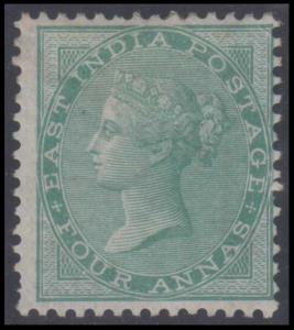 1856-64 EI QV 4a green, SG 47, yellowish to white paper, No wmk., MNH, minor faults, high 