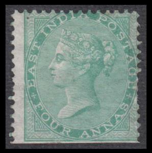 1856-64 EI QV 4a green, yellowish to white paper, no wmk, imperf at base, MLH, high catalo