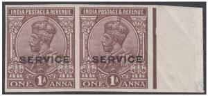 1922 KGV 1a chocolate, SGO98, IMPERF marginal pair with selvedge MNH, fine