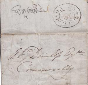 1820 entire with clear oval strike of ”DACCA/POST PAID”, Giles 6, fine.