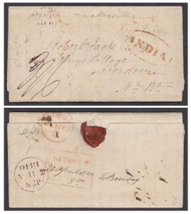 1840 "NEEMUCH Paid" HG #1 on fl to UK via Bombay & Marseilles