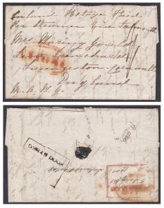 1841 "DERAH DOON Bearing" in black and alongside "DERAH DOON Paid" in red, both unrecorded