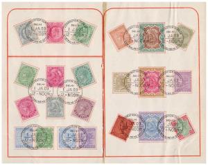 1903 QV + KED VII adhesives tied by CORONATION DURBAR special cancellation on folder pages