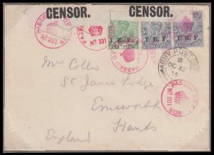 1914 KGV I.E.F. 12 Oct 1914 EARLIEST RECORDED censor cover to UK used from Army Post Offic