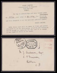 1924 Meter Franked Card, CODAK /26 III 24/ B4, left lower corner creased, scarce, fine