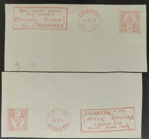 1929 INDIA Meter proof NEOPOST Franking, distributed by the UPU for postal archives to the