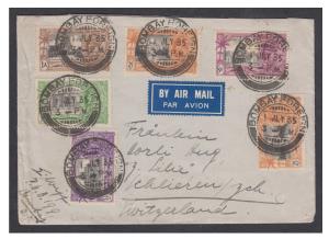 1935 Silver Jubilee partial set on airmail cover from Bombay to Switzerland
