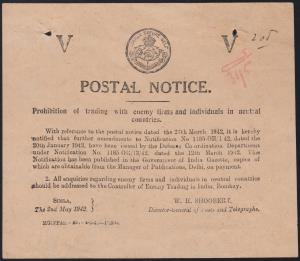 1942 Postal Notice for "Prohibition of trading with enemy firms and individuals in neutral
