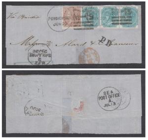India ? India used in French India, entire with QV EI 4a x 3 + 1a tied by "PONDICHERRY/JUN