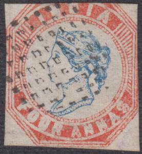 India used in Straits Settlements, 1854 4a lithograph 4th printing, cut square, diamond of