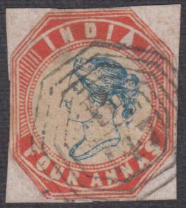 India used in Straits Settlements, 1854 4a blue and red imperf cancelled "B/147" Penang. S