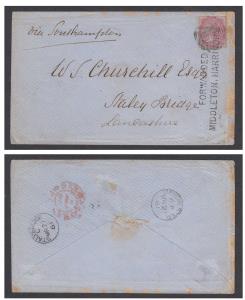 India used in Straits Settlements, Singapore, 1861 cover, fw QV 8a on bluish, tied by "B/1