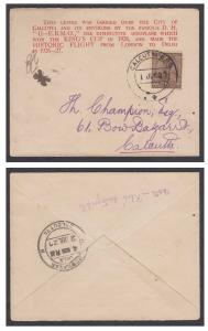 1927 Moth FFC flight cover carried by D.H. ”G-E.B.M.O.”, front shows ”THIS LETTER WAS CARR