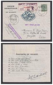 India 1935 “Sikkim Rocketgram” from the experiment launched on 27th September 1935, flown 