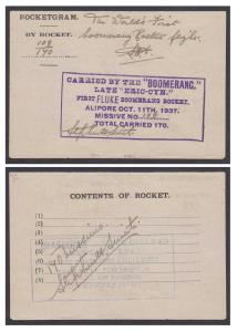 1937, Rocketgram, Missive No. 108/170. The rocket “Eric Cyn” was recovered after firing on