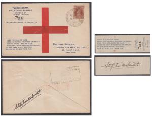 1940 Pigeonagram, Red Cross Charities, Chandernagore to Calcutta, dated 18/10/1940, carrie