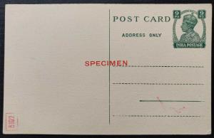 1941 PS PC SPECIMEN, King George VI, 9p Green on Buff