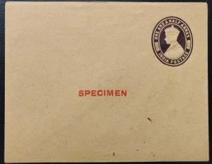 1942 PS Envelope SPECIMEN, KGVI 1½ a, purple on Yellowish cream