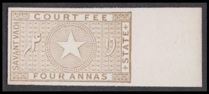 Savant Vadi State, 4a, Court Fee Stamp, plate proof, scarce, fine