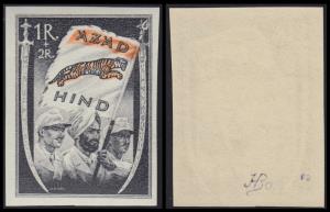 1943 Azad Hind stamps, high value 1R + 2 R, black & orange, mint, scarce, very fine.