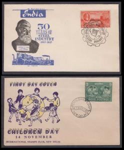 6 Set of two private FDC, 1958 50 Years of Steel Industry & 1960 Children Day, fine