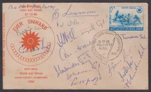 1966 5th Asian Games, 15p FDC, autograph of Indian Hockey team members, total 16 autograph
