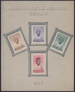 1948 Mahatma Gandhi set of 4, SG305-08, pasted on designer album card, unused, fine.