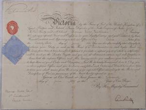 GB original document signed by Queen Victoria (at the top left of document) to Royal Warwi