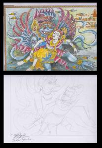BALIPHEX 2019, Artist Pencil &Colour Hand Drawing of the accepted stamp design, signed by 