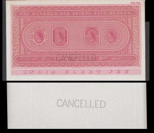 India Court Fee Stamp Paper, QV Rs.135, perforated "CANCELLED", rare, unfolded, very fine