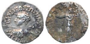 Indo-Greeks, Menander I, Silver Drachm, 2.48g, obv. diademed bust to left seen from behind