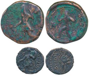 Kushanas, Kanishka I, Copper ¼ Unit, 3.22g, obv. king diademed and crowned, standing facin