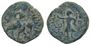 Kushanas, Huvishka (c. 152-192 AD), Copper Unit, 8.57g, obv. king riding an elephant to ri