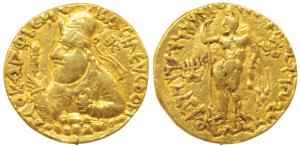 Kushanas, Vima Kadphises (100-127/8 AD), Gold Dinar, 7.86g, obv. bust of the king facing l