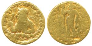 Kushanas, Vima Kadphises, Gold Dinar, 7.55g, obv. bust of the king facing left, wearing di