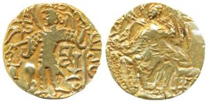 Later Kushanas, Kipanada (c. 340-360 AD), Gold Dinar, 7.64g, obv. king standing facing, he