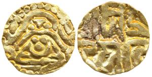 Kalachuris of Tripuri, Gangeya Deva (1015-1040 AD), Base Gold 4 ½ Masha, 3.62g, obv. seate