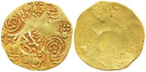 Kalachuris of Kalyana, Bijjala (1156-1168 AD), Gold Pagoda, 3.65g, central punch showing g