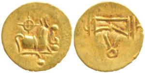 Imperial Gangas of Orissa, Gold Fanam, 0.47g, Uncertain ruler reading Sri Rama, obv. seate