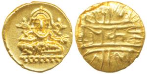 Vijayanagar, Krishna Deva Raya (1509-1529 AD), Gold ½ Pagoda, 1.70g, obv. seated Balakrish