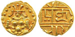 Nayakas of Chitradurga, Gold Durgi Pagoda or Hon, 3.4g, obv. Krishna as Bal Gopala, rev. D