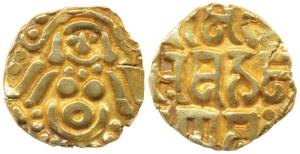 Muhammad bin Sam (AH 589-602, 1193-1206 AD), Gold Dinar, 4.18g, Lakshmi type, goddess Laks