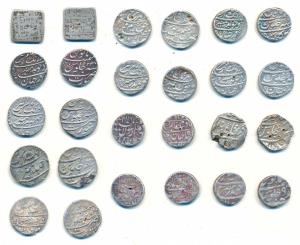 Silver Rupee (13), Akbar, Urdu Zafar Qarin Mint, AH Alif; Shah Jahan (2), Surat Mint, mint