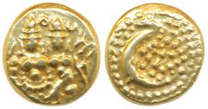 Haider Ali (AH 1174-1197; AD 1761-1782), Gold Pagoda, 3.04g, obv. Shiva and Parvati seated