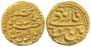 Tipu Sultan, Gold Pagoda, 3.42g, obv. Patan Mint, the denomination Faruqi and mint name wi