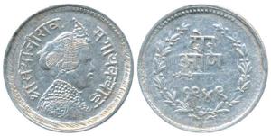 Sayaji Rao III, Silver 1/8 Rupee / 2 Annas, Broad flan, VS 1949 (KM Y33). Very Fine.