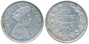 Sayaji Rao III, Silver Rupee, small flan, VS 1951 (KM Y36a). About Extremely Fine.