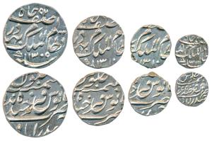 Mir Mahbub Ali Khan (AH 1285-1329; 1869-1911 AD), set of 4, Silver ½, ¼, 1/8 and 1/16 Rupe