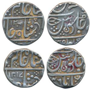 Ahalya bai & Jaswant Rao, Silver Rupee (2), Malaharnagar Mint, AH 1207 & 1217, Shiva linga